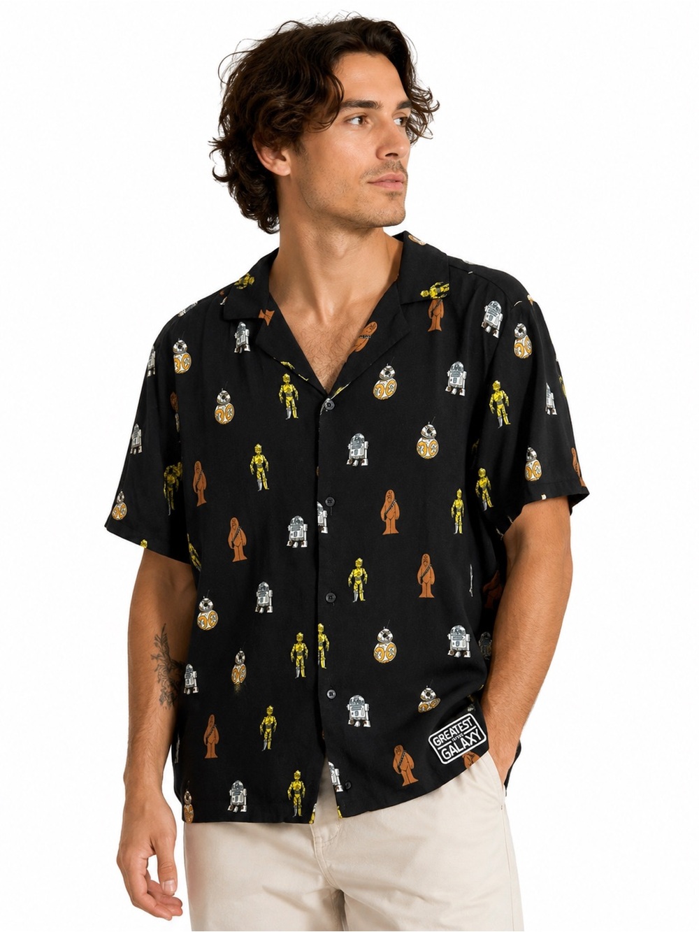 Disney Parks Star Wars Camp Shirt Greatest in the Galaxy Button Up Black Large